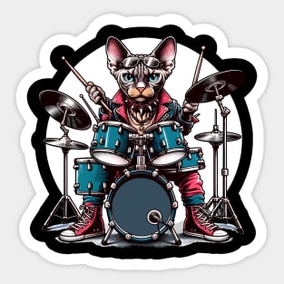 Devon Rex Cat Playing Drums Sticker